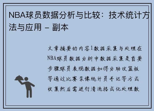 NBA球员数据分析与比较：技术统计方法与应用 - 副本